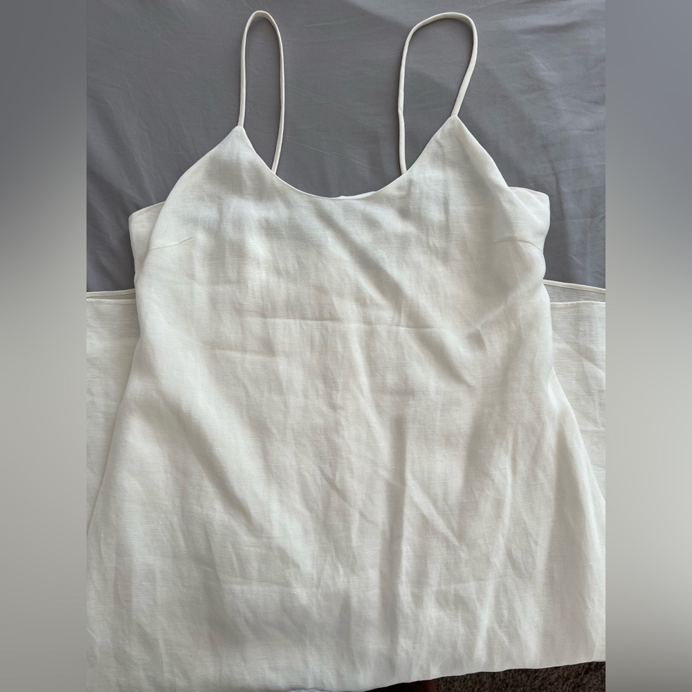 Zara Cream Spaghetti-Strap Midi  Dress. Linen blend.